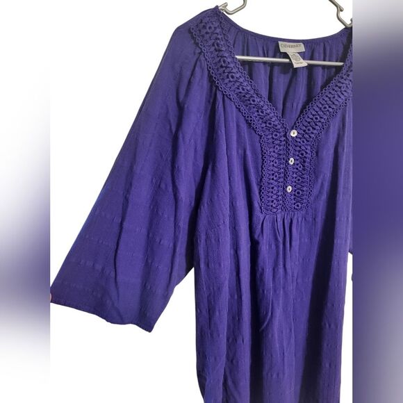 #70 Catherines Purple Crochet Lined Neckline Womens Blouse, Plus Size 2X 22/24 - Picture 5 of 8